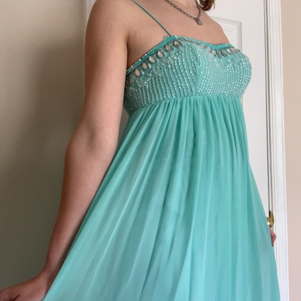 Blue Rhinestone Prom Dress